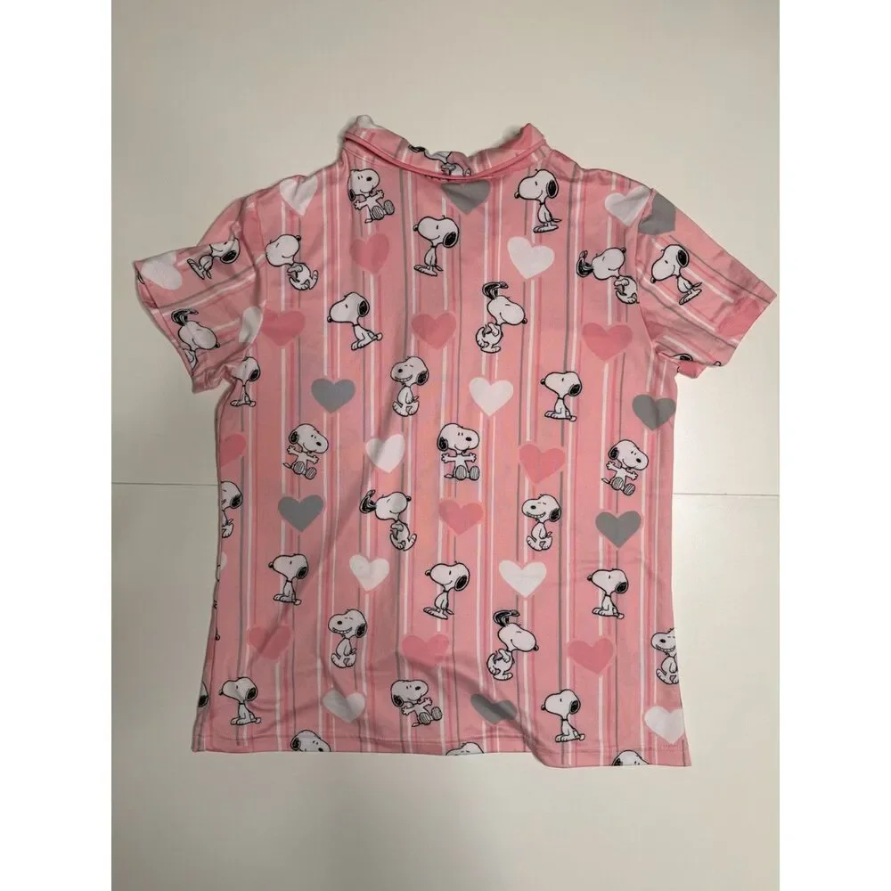 Munki Munki Peanuts Snoopy Pajama Set Women S Pink Hearts Button Up Lounge PJs